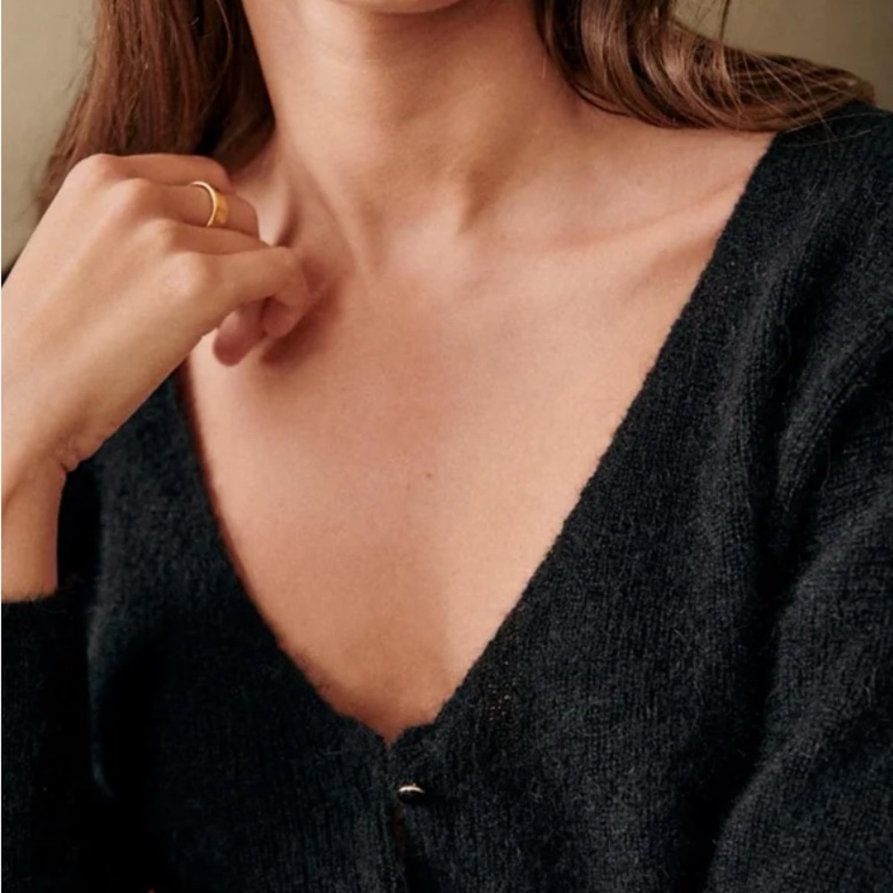 La Maille Sezane Barry Cardigan Mohair Alpaca V-Neck Knit Women’s Button - Picture 12 of 15
